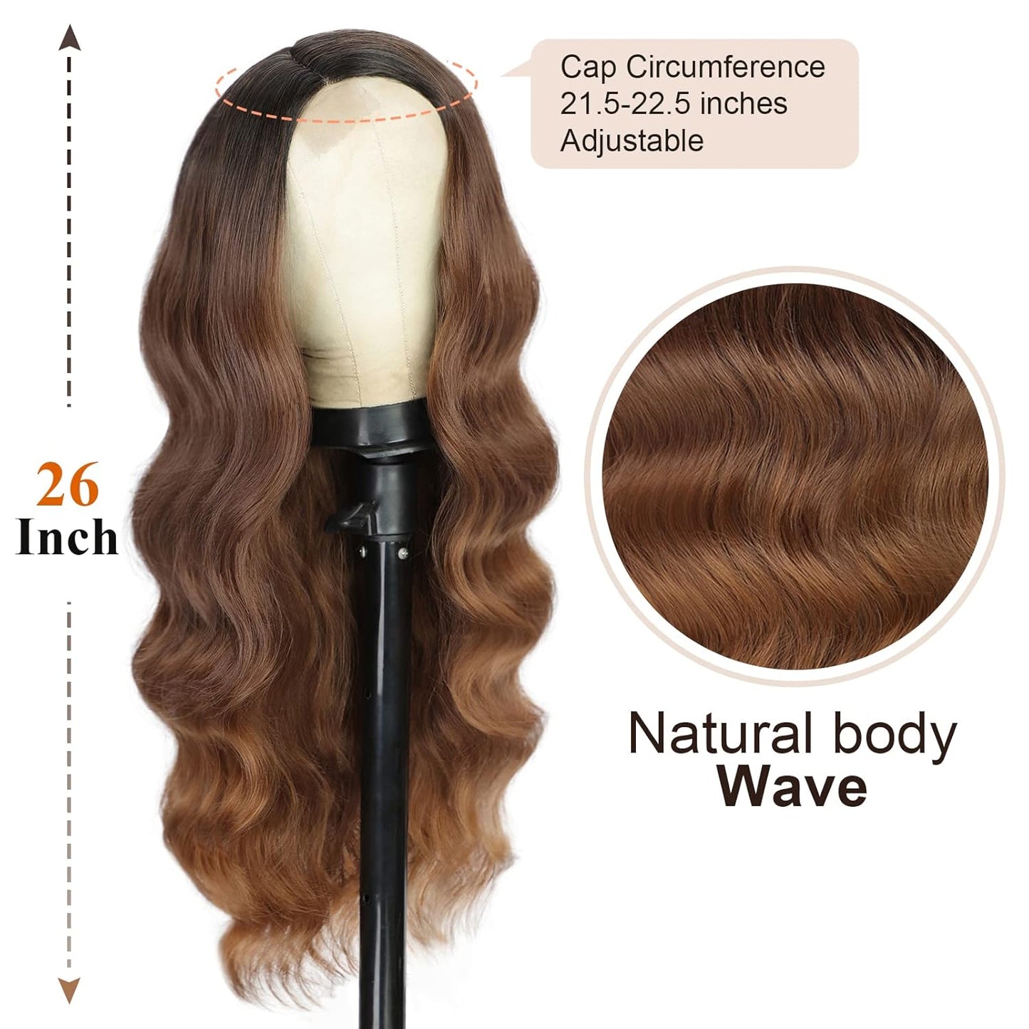 Ombre Brown Body Wave Wig โ 22 Inches, Soft & Voluminous
