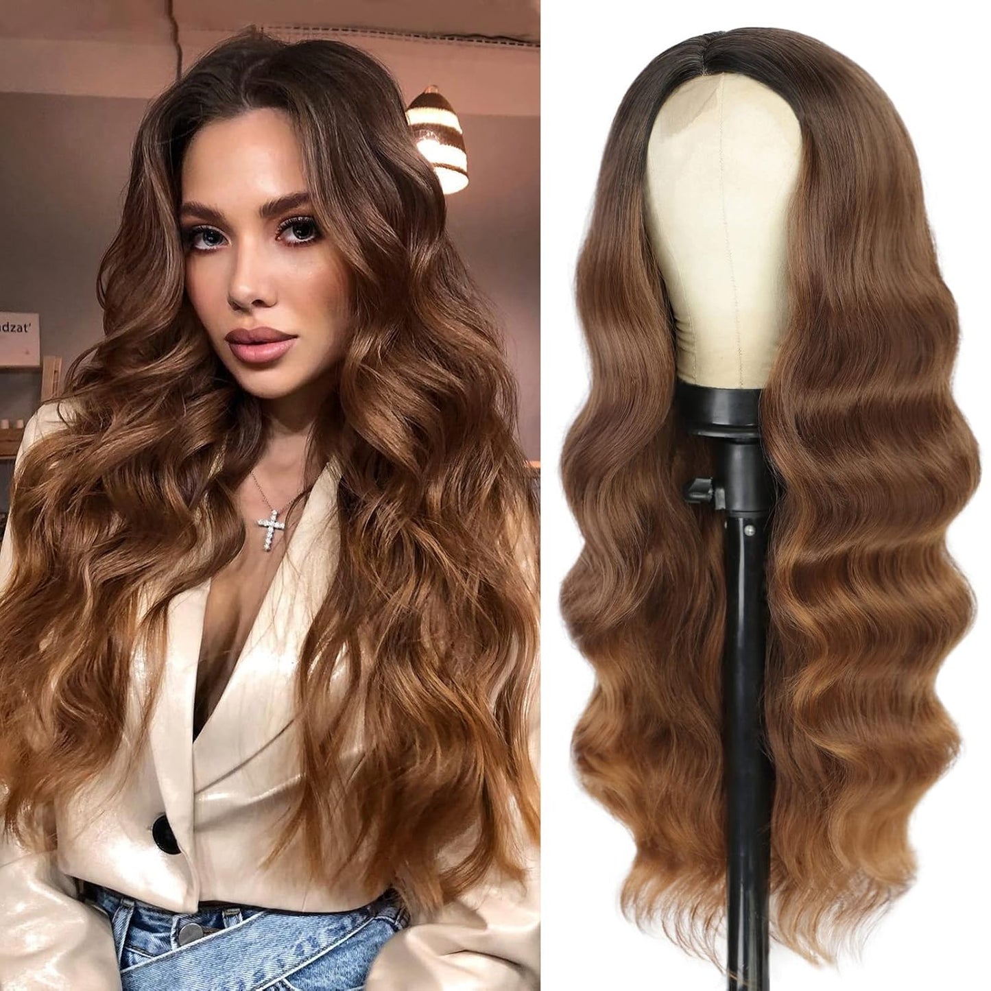 Ombre Brown Body Wave Wig โ 22 Inches, Soft & Voluminous